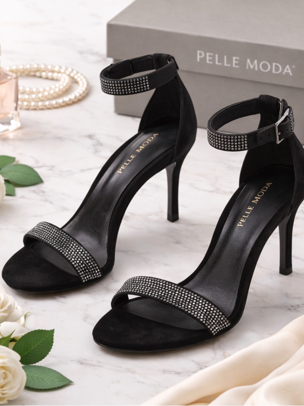 Pelle Moda Kaye Silk Heels Black Smoke Pumps Size 7.5 M